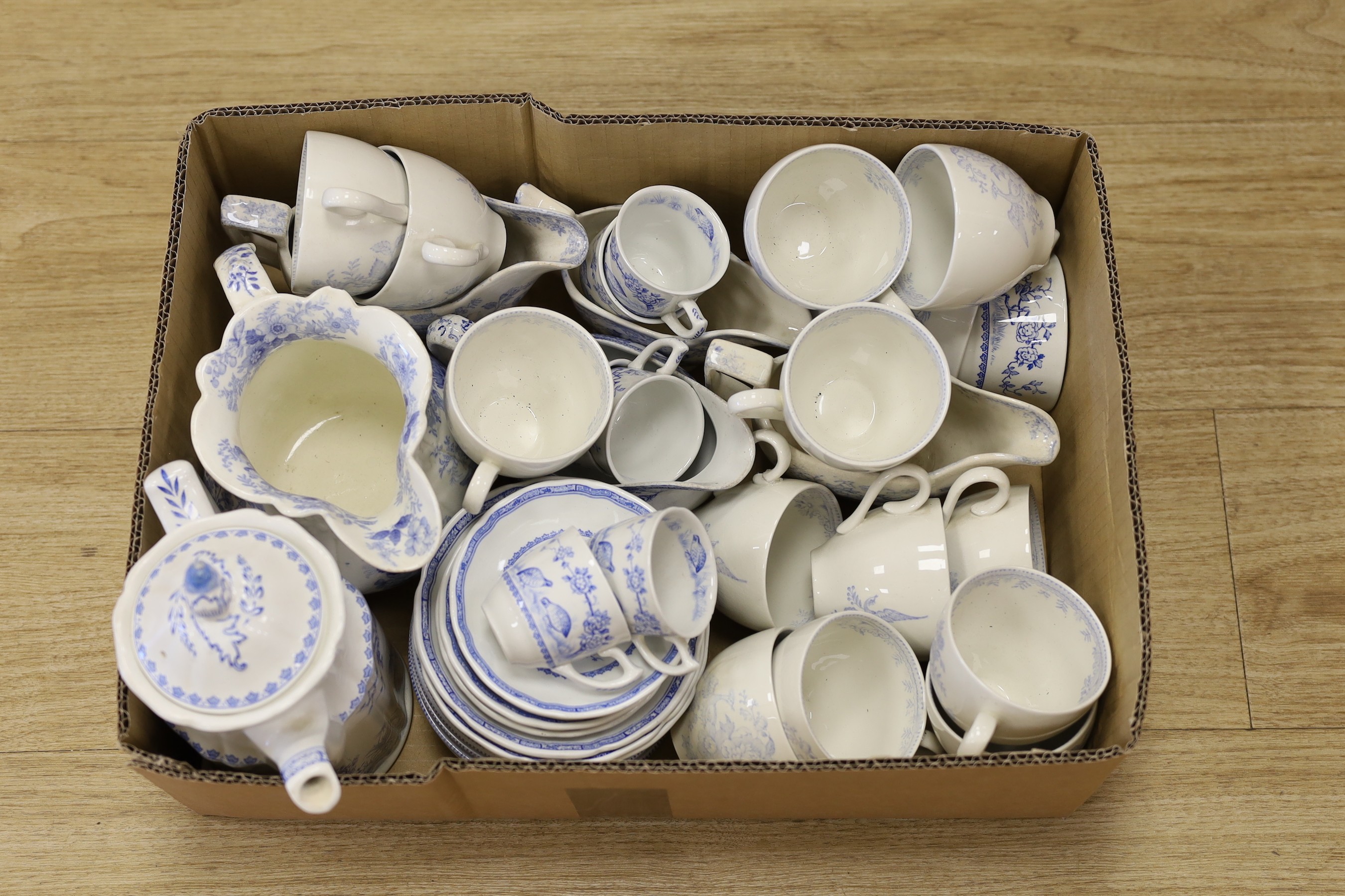 A blue and white part tea set